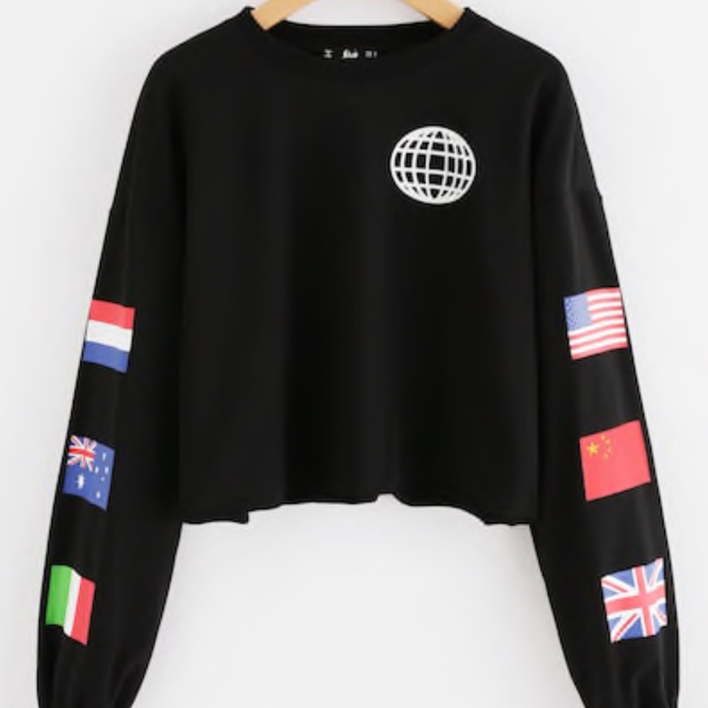 Black Long Sleeve Crop Top